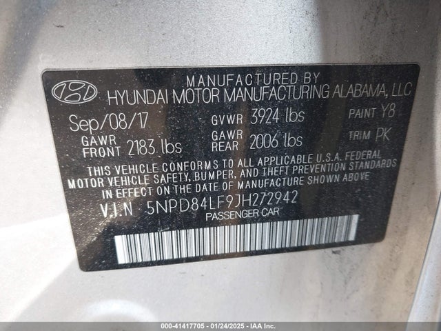 5NPD84LF9JH272942 Hyundai Elantra Value Edition