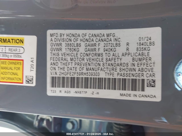 2HGFE2F59RH539303 Honda Civic Sport