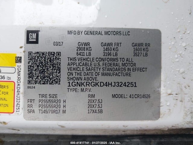 1GNKRGKD4HJ324251 Chevrolet Traverse 1lt