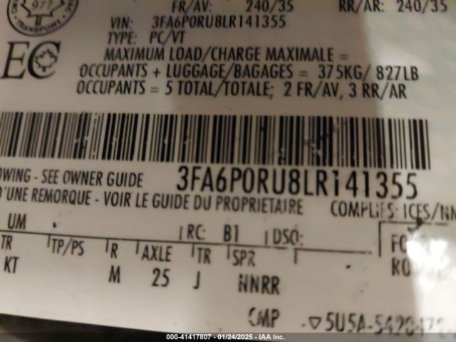 3FA6P0RU8LR141355 Ford Fusion Hybrid Titanium
