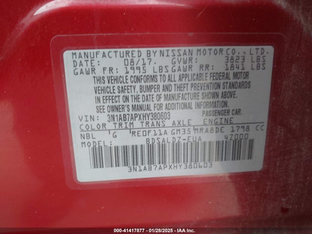 3N1AB7APXHY380603 Nissan SENTRA SV