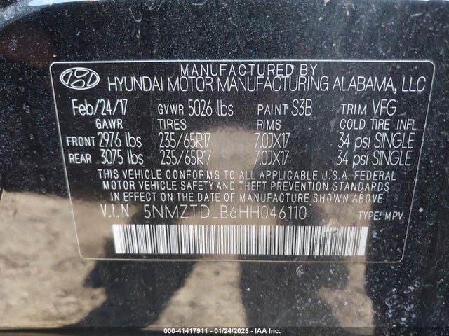 5NMZTDLB6HH046110 Hyundai Santa Fe Sport 2.4l