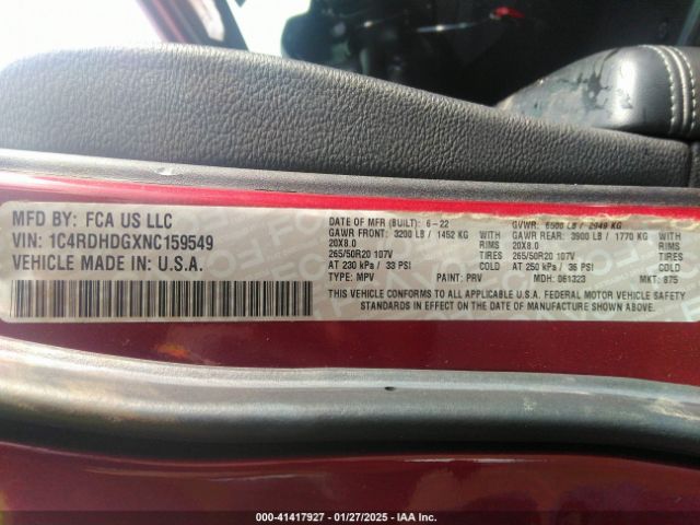 2022 DODGE DURANGO 1C4RDHDGXNC159549 Photo 8