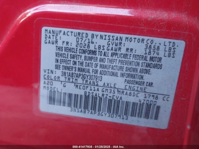 3N1AB7AP3GY307913 Nissan SENTRA SR
