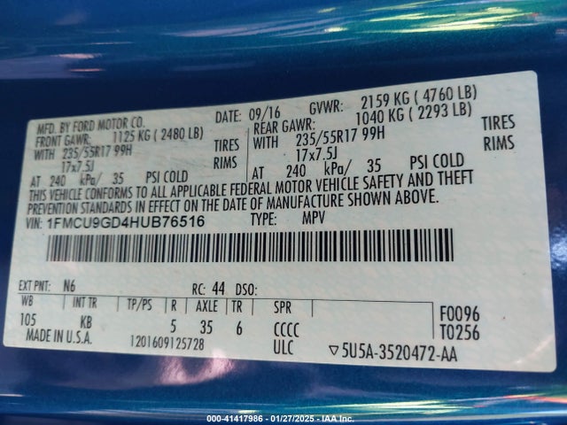 Ford ESCAPE SE 2017 1FMCU9GD4HUB76516 Image 9