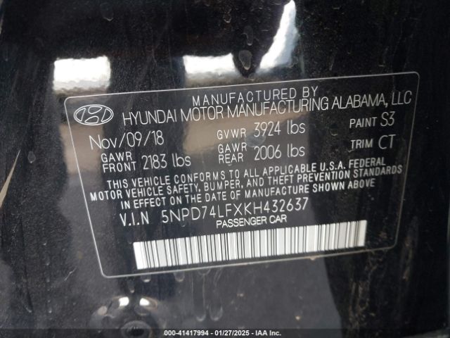 5NPD74LFXKH432637 Hyundai ELANTRA SE