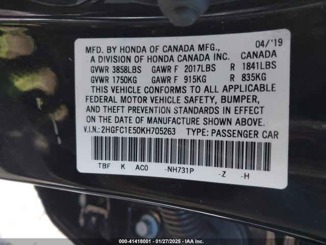 Honda CIVIC SI 2019 2HGFC1E50KH705263 Image 9