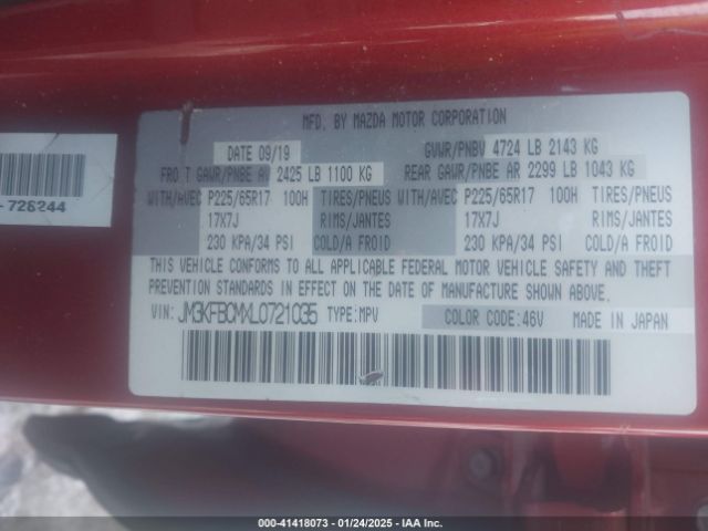 JM3KFBCMXL0721035 Mazda Cx-5 Touring