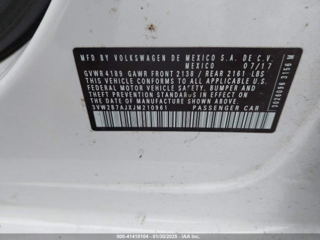 3VW2B7AJXJM210961 Volkswagen Jetta 1.4t S