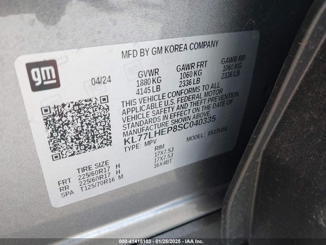 KL77LHEP8SC040335 Chevrolet Trax Fwd Lt