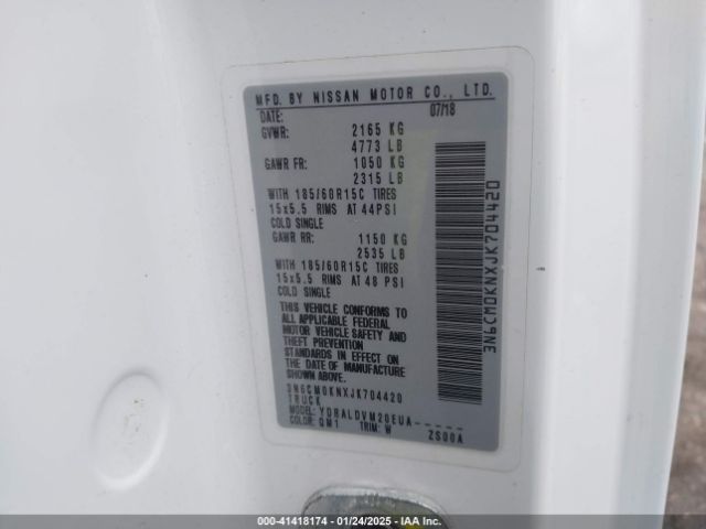 3N6CM0KNXJK704420 Nissan Nv200 S