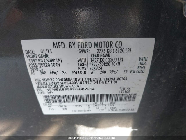Ford Explorer Limited 2015 1FM5K8F86FGB82214 Image 9