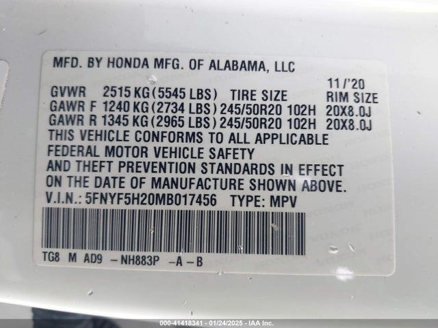 Honda Pilot 2wd Special Edition 2021 5FNYF5H20MB017456 Image 9