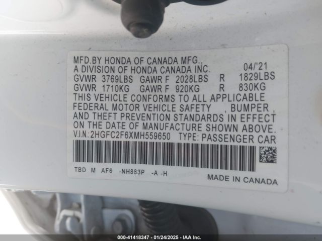 2HGFC2F6XMH559650 Honda Civic Lx