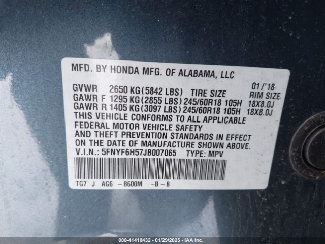 5FNYF6H57JB007065 Honda Pilot Ex-l