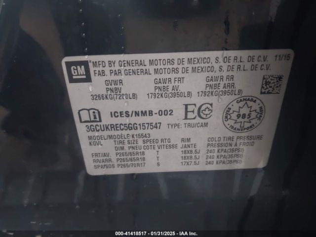 3GCUKREC5GG157547 Chevrolet Silverado 1500 1lt/2lt