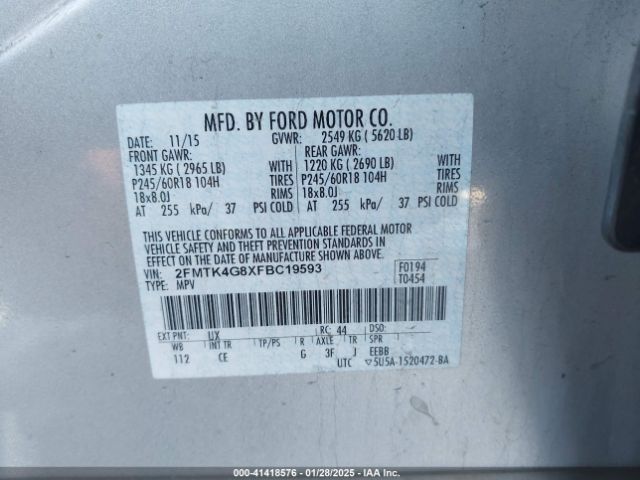 2FMTK4G8XFBC19593 Ford EDGE SE