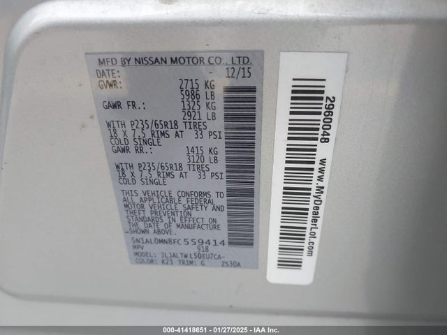 5N1AL0MN8FC559414 Infiniti QX60