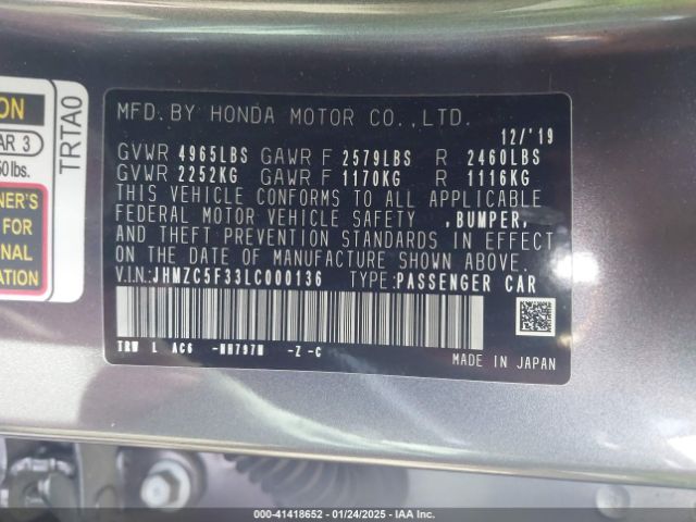 JHMZC5F33LC000136 Honda Clarity Plug-in Hybrid Touring