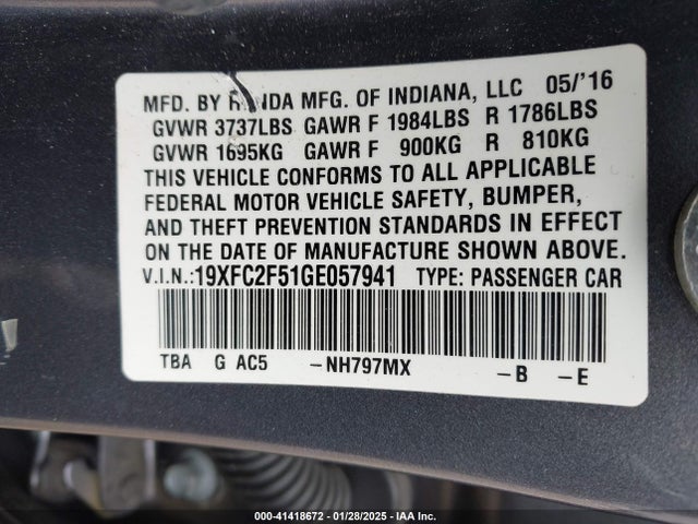 19XFC2F51GE057941 Honda Civic Lx
