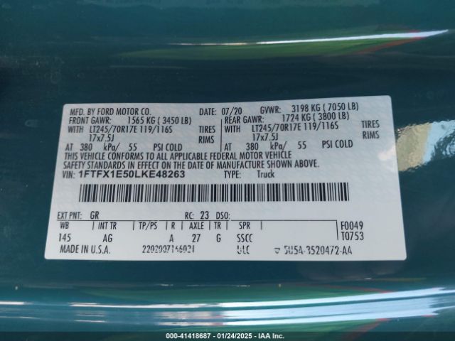 1FTFX1E50LKE48263 Ford F-150 Xl