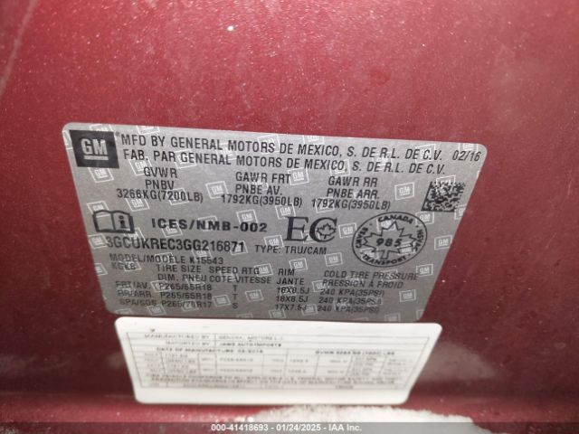 3GCUKREC3GG216871 Chevrolet Silverado 1500 1lt/2lt