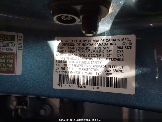 Honda CR-V EX 2015 2HKRM4H5XFH675868 Image 9