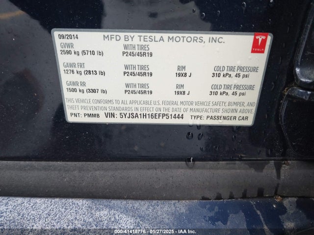 2014 TESLA MODEL S 5YJSA1H16EFP51444 Photo 8