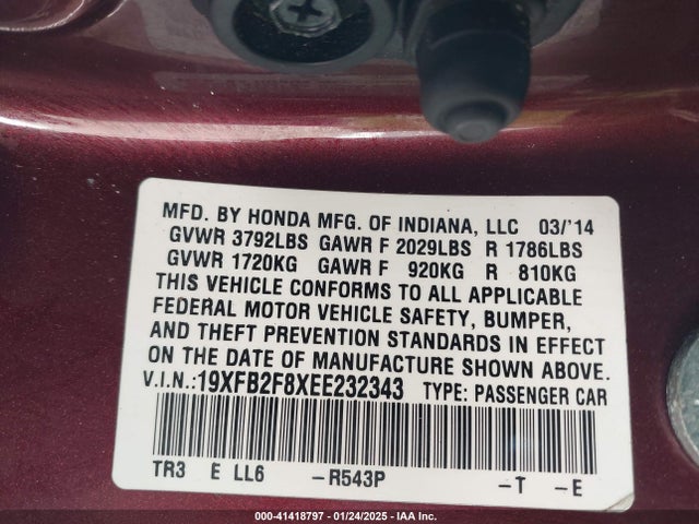 Honda CIVIC EX 2014 19XFB2F8XEE232343 Image 9