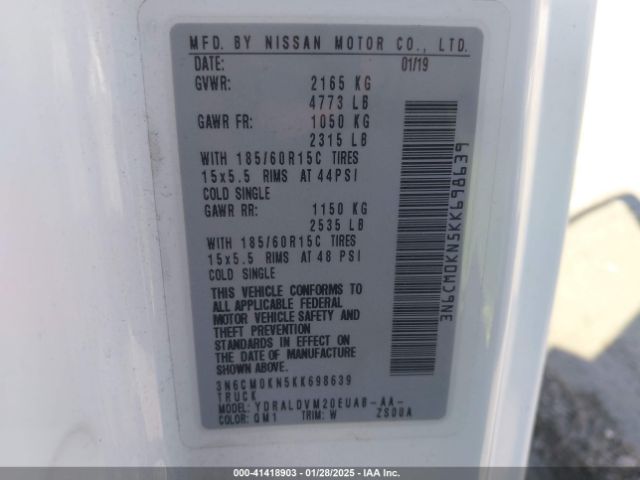 3N6CM0KN5KK698639 Nissan Nv200 S