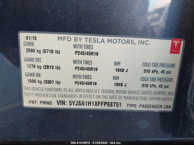 2015 TESLA MODEL S 5YJSA1H1XFFP68751 Photo 8