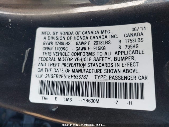 Honda Civic Lx 2014 2HGFB2F51EH533787 Image 9
