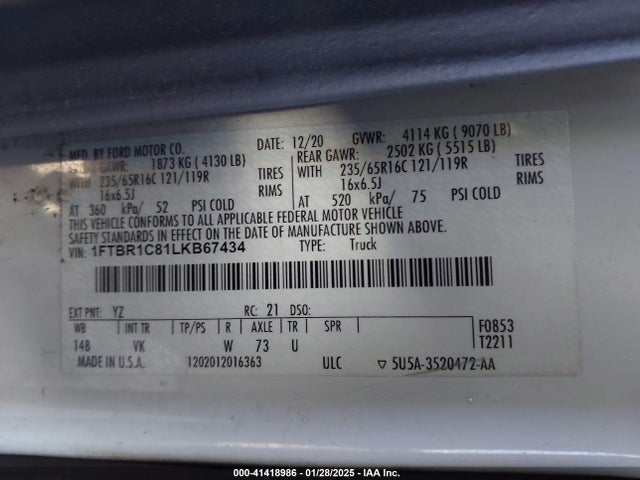1FTBR1C81LKB67434 Ford Transit-250