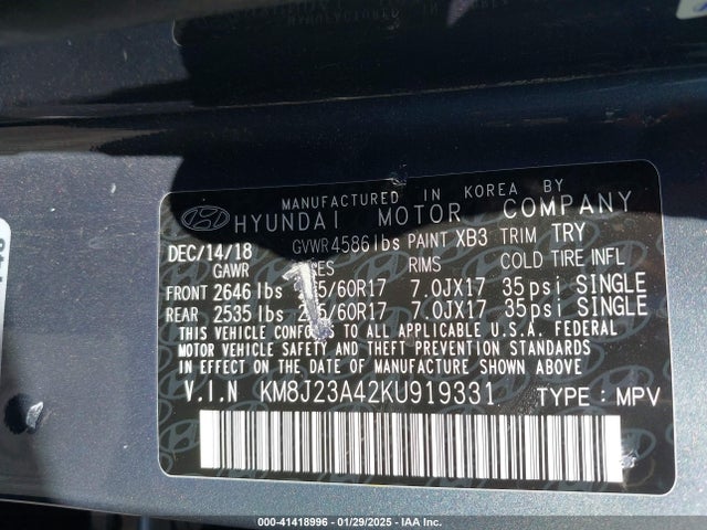 KM8J23A42KU919331 Hyundai TUCSON SE
