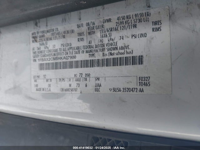 1FBAX2CM5HKA07900 Ford Transit-350 Xlt