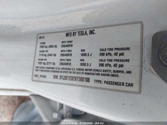 2019 TESLA MODEL 3 5YJ3E1EB2KF388108 Photo 8