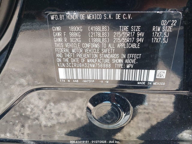 Honda Hr-v Awd Lx 2022 3CZRU6H32NM756988 Image 9