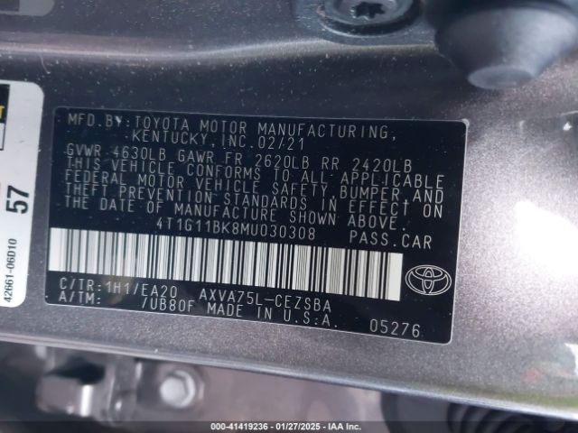 4T1G11BK8MU030308 Toyota Camry Se Awd