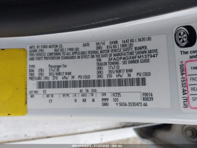 3FADP4GX6FM137947 Ford FIESTA ST
