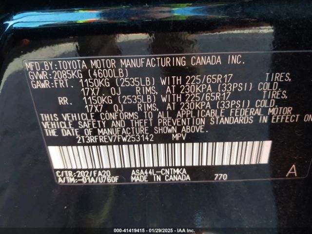 2T3RFREV7FW253142 Toyota Rav4 Xle