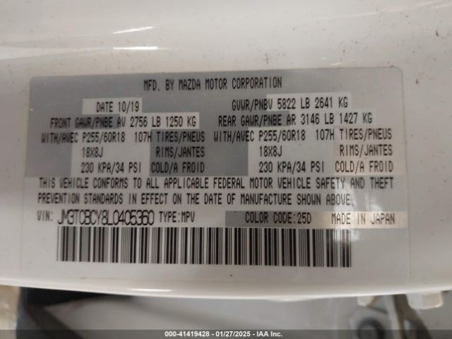 JM3TCBCY8L0405360 Mazda Cx-9 Touring