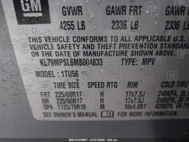 KL79MPSL6MB004833 Chevrolet Trailblazer Fwd Lt