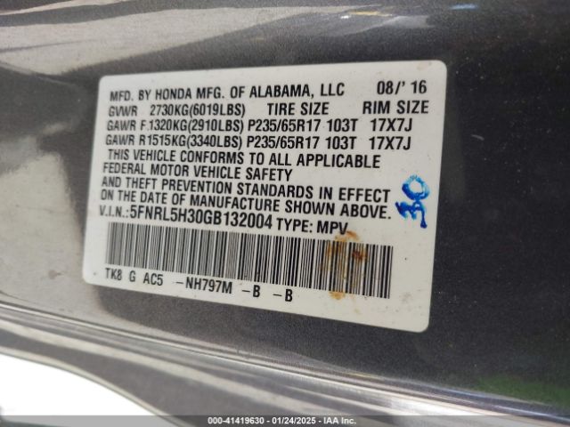 5FNRL5H30GB132004 Honda ODYSSEY SE