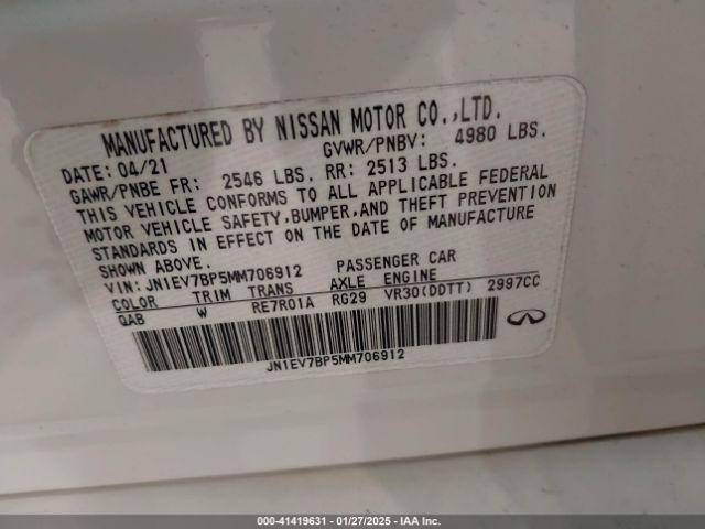JN1EV7BP5MM706912 Infiniti Q50 LUXE