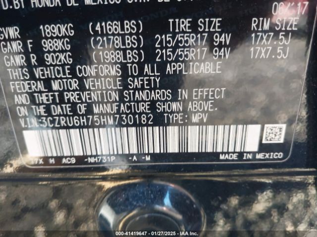 3CZRU6H75HM730182 Honda Hr-v Ex-l