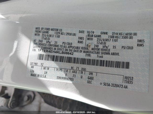 1FTER4EH4KLB08642 Ford Ranger Xlt