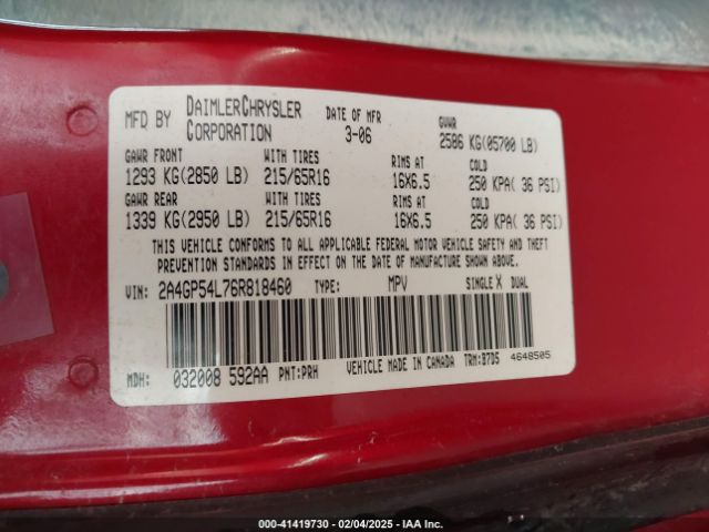 2006 CHRYSLER TOWN & COUNTRY 2A4GP54L76R818460 Photo 8