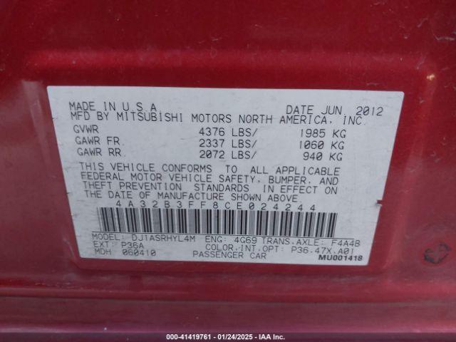 2012 MITSUBISHI GALANT 4A32B3FF8CE024244 Photo 8