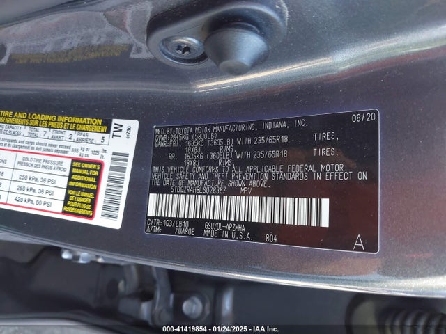 Toyota Highlander Xle 2020 5TDGZRAH8LS028367 Image 9