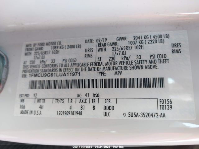 1FMCU9G61LUA11971 Ford ESCAPE SE